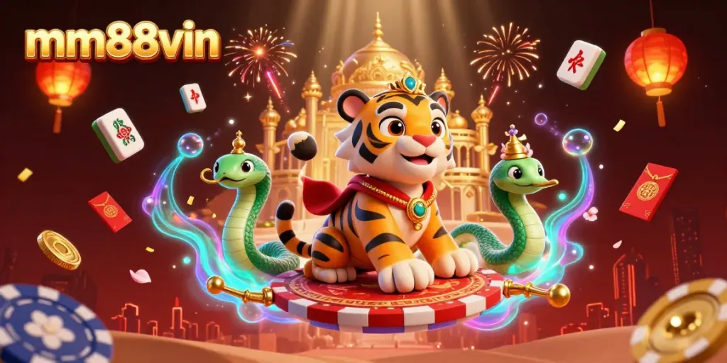 Engage with mm88vin through a vibrant, colorful casino experience featuring an Arabian Nights theme with decorative elements.