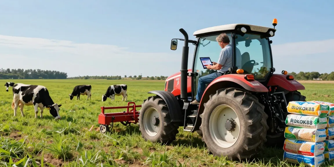 Access your rokok88 login on a tractor, illustrating modern farming technology.