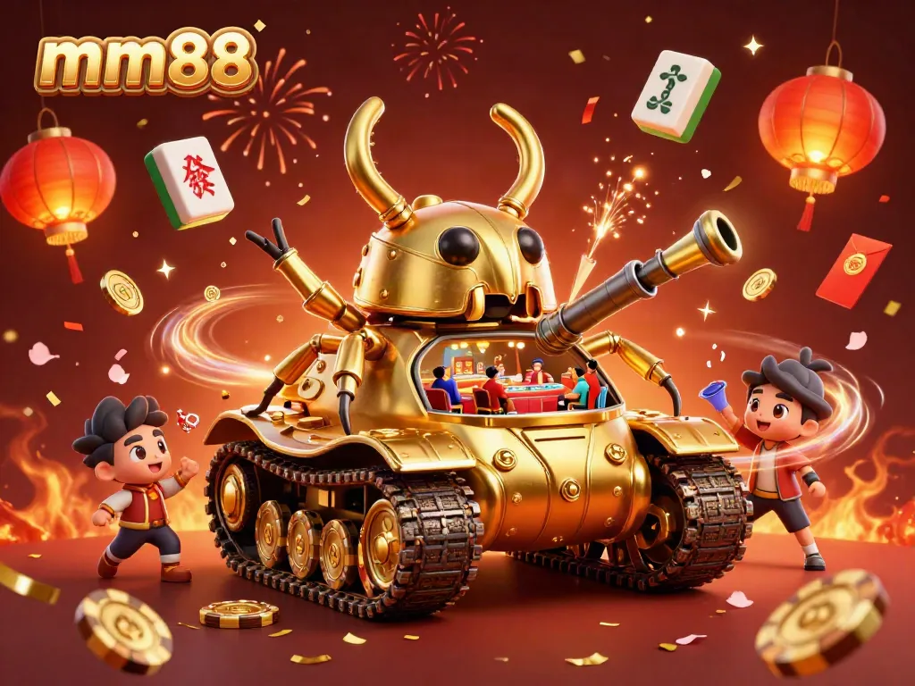 Engage in an exciting MM88 casino adventure featuring a dynamic 3D illustration of a golden beetle tank.