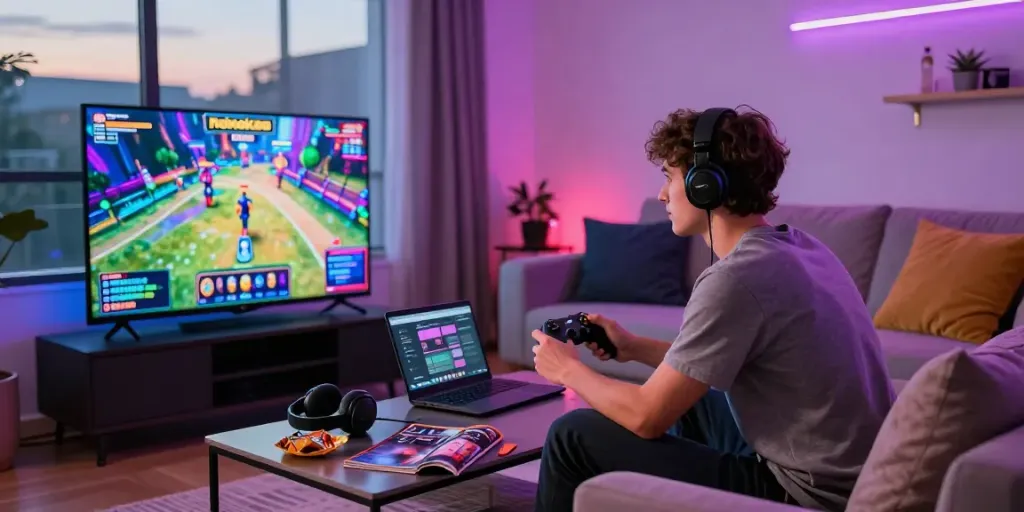 Engaging rokok88 slot gaming experience in a modern living room setting.